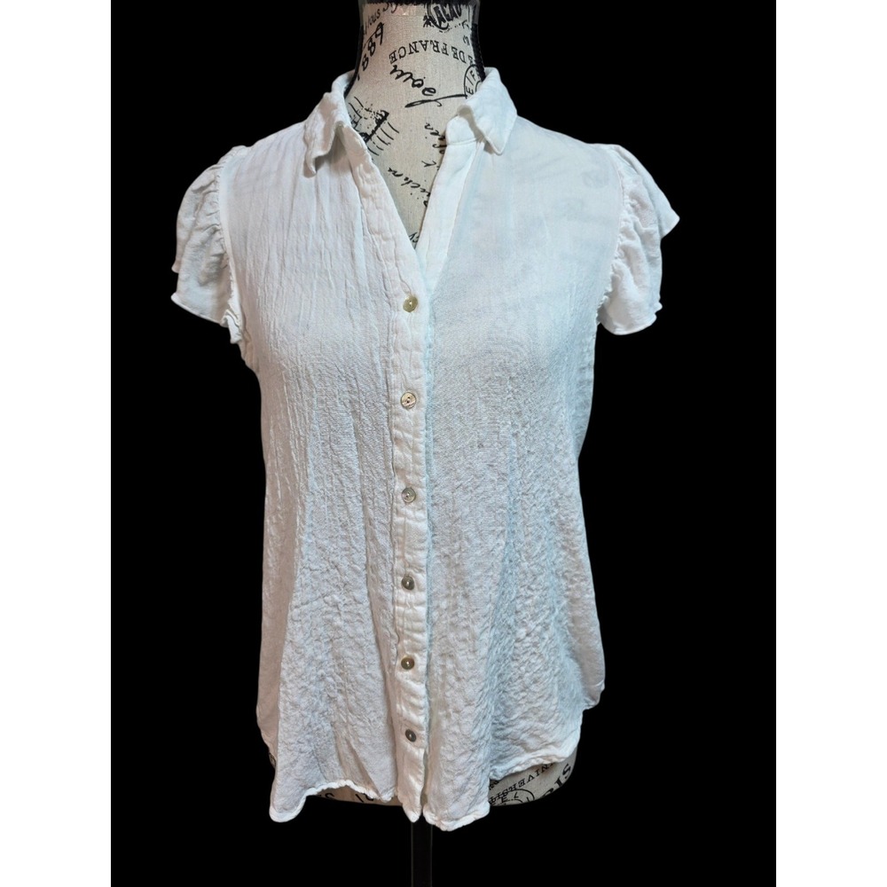 Jane + Delancey Coastal‎ White Crinkle Cotton Gauze Top - M Women's